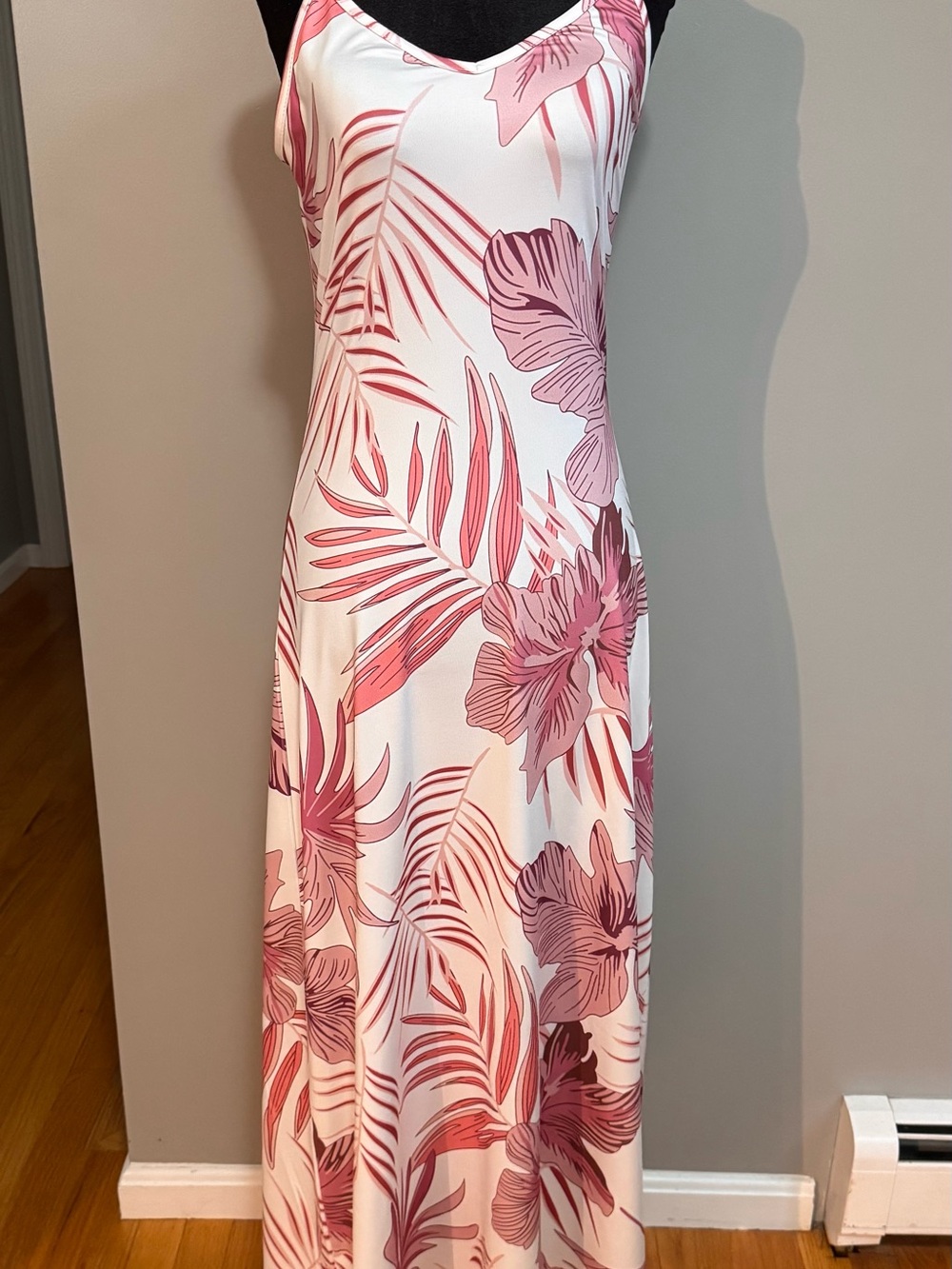 Amazon White Maxi Dress with Pink Floral Print
